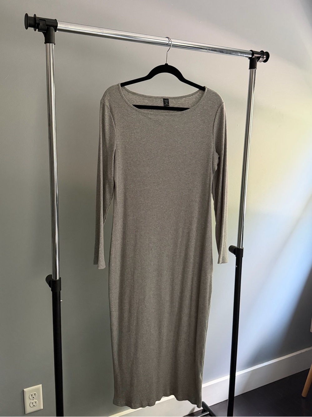 SHEIN Light Gray Ribbed Long Sleeve Maxi Dress